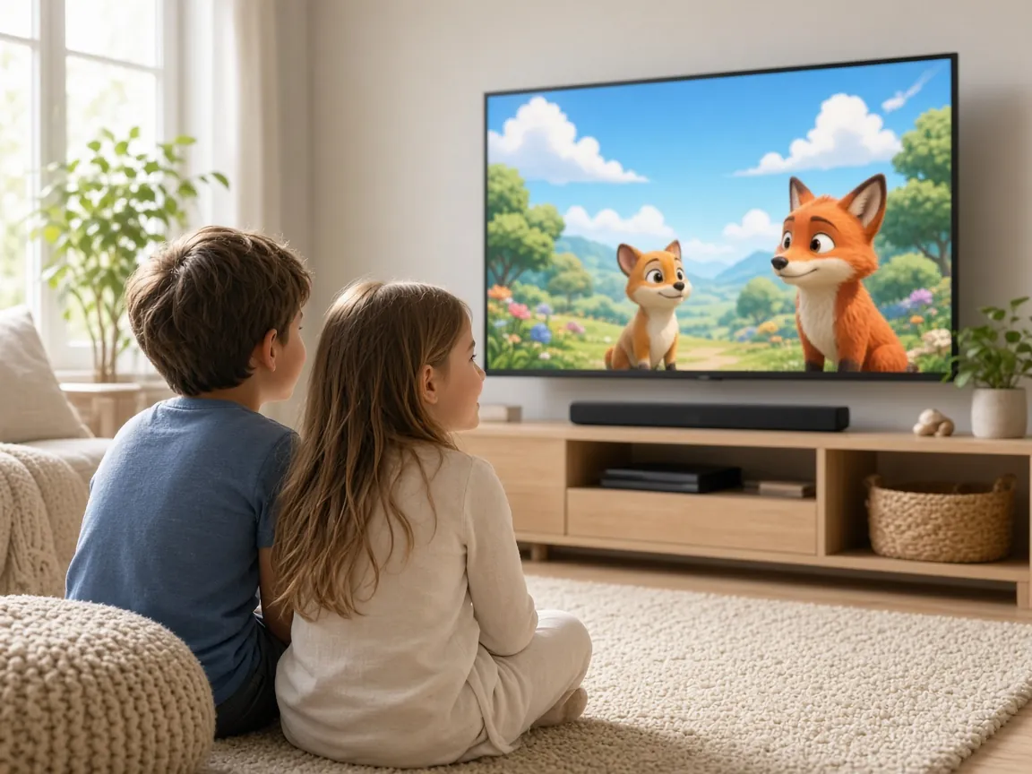 Çocuklar IPTV ile çizgi film izliyor